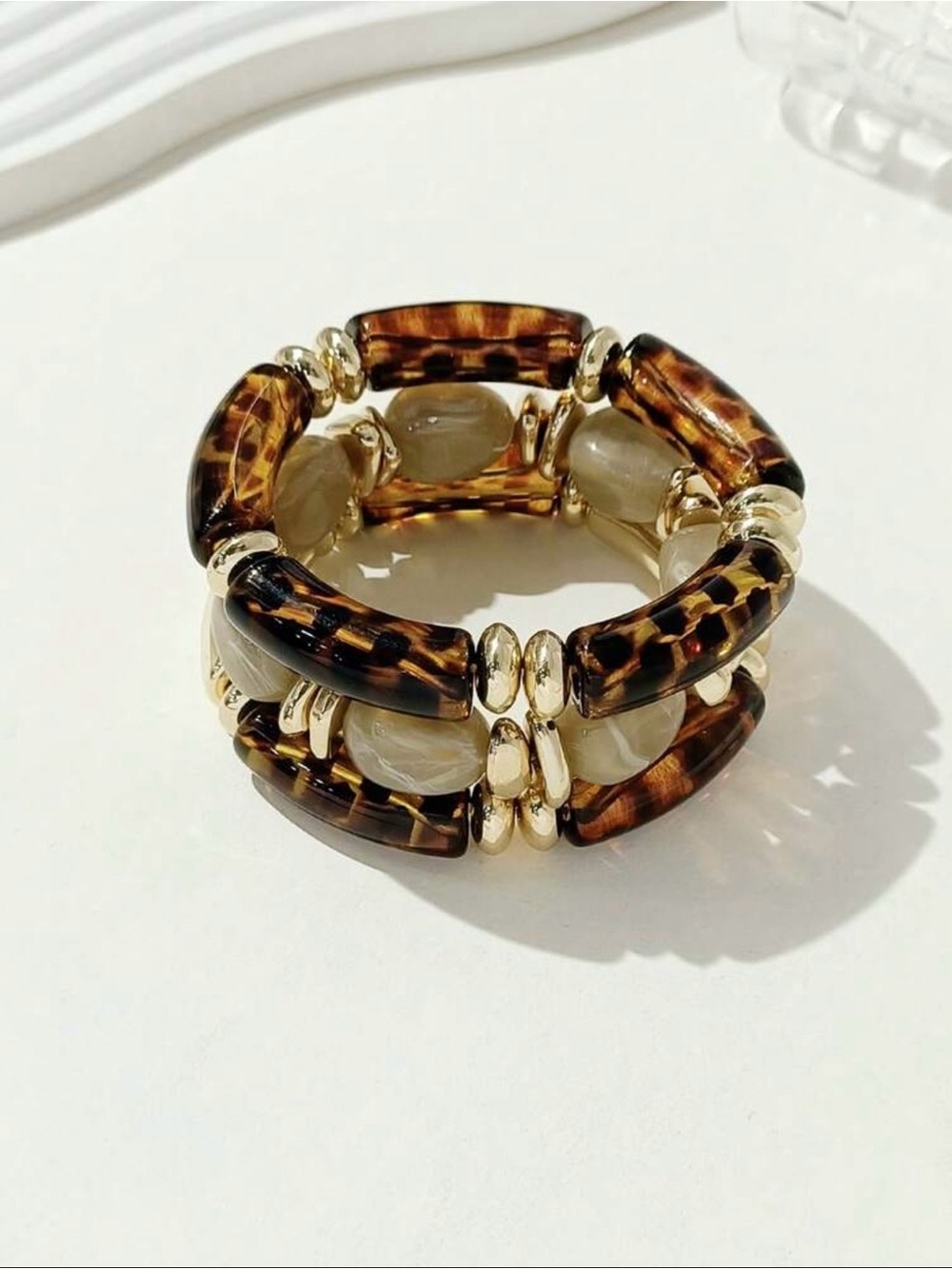Tortoiseshell & Gold Stretch Bracelet - Women Jewelry